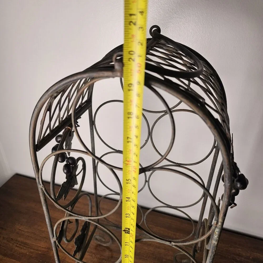 Vintage Rustic Freestanding Metal Wine Rack with Grape & Vine Design 7 Bottles